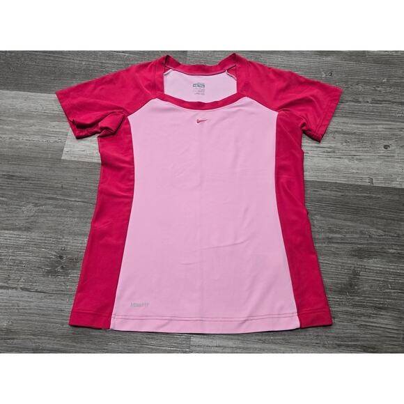 NIKE Fit Dry Pink Crew Neck Short Sleeve Shirt Light Weight Workout Running Top - Picture 7 of 7